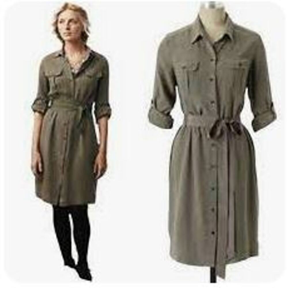 Anthropologie: Odile silk green button front dress (S)